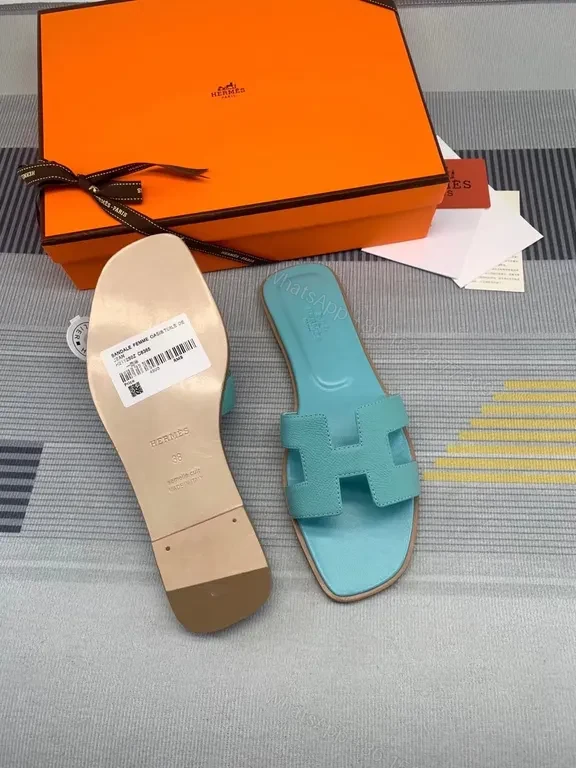 View 5 of Turquoise Hermes Oran Sandals: Luxe H-Strap Comfort