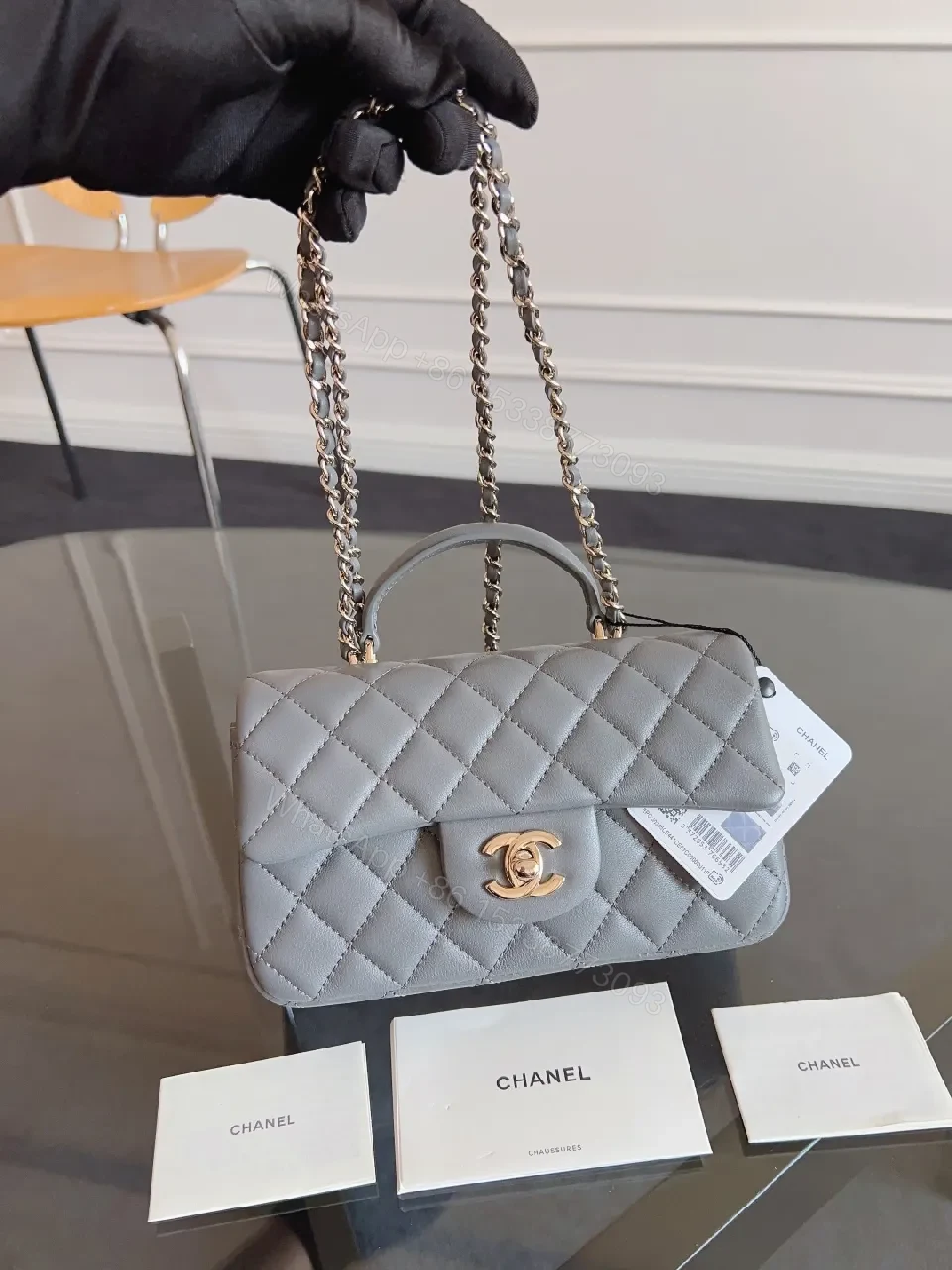 View 8 of Soft-Gray Quilted Leather Bag: Timeless Chic, Everyday Luxury