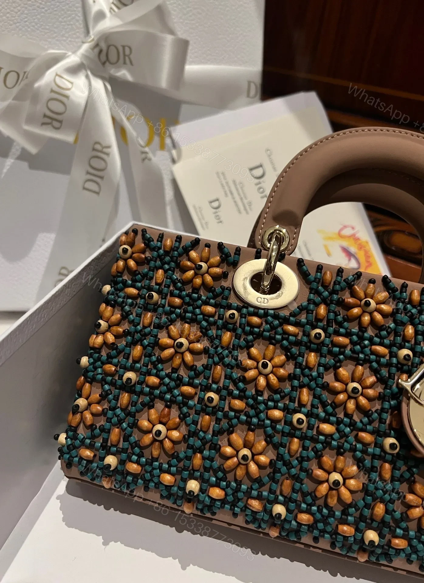 View 6 of Dior D-Joy Medium Handbag With Beaded Pattern 26cm