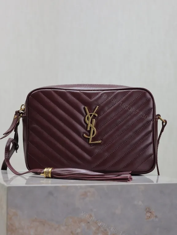 Rich Calfskin Burgundy Quilted Crossbody – YSL Monogram, Structured Luxury — view 1