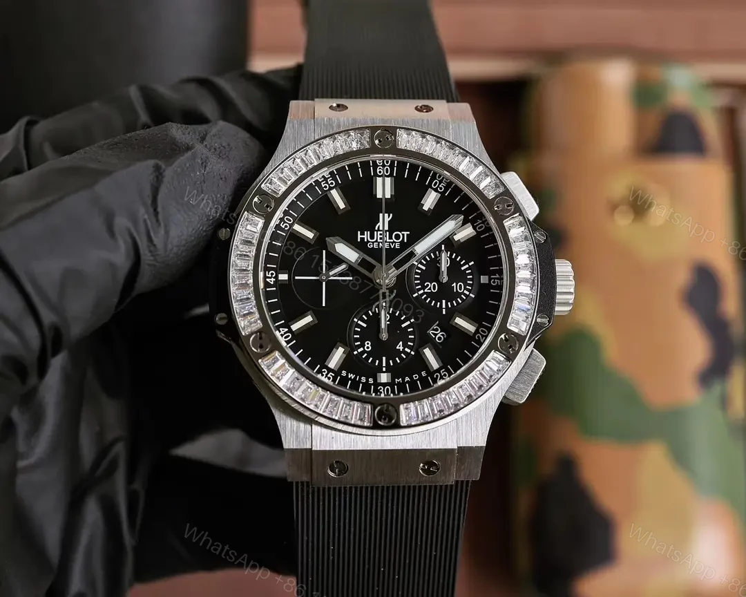 Hublot Big Bang Chronograph Black Dial Diamond Bezel Rubber Strap 44MM Premium HUBLOT-BB-CH-BLK-DIA44 — view 1