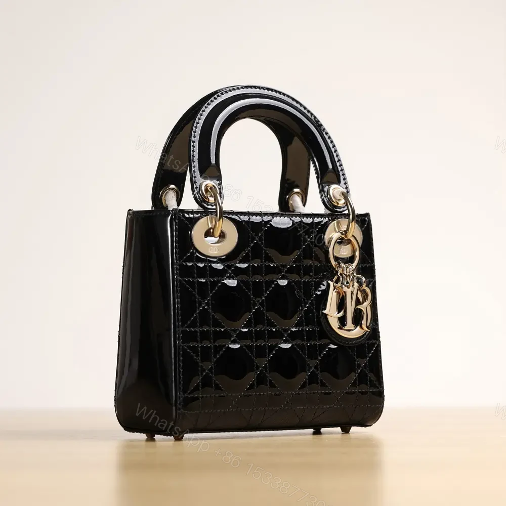 View 4 of 高仿Dior*Lady系列M0505M900黑色漆皮三格單肩包Mini免檢版