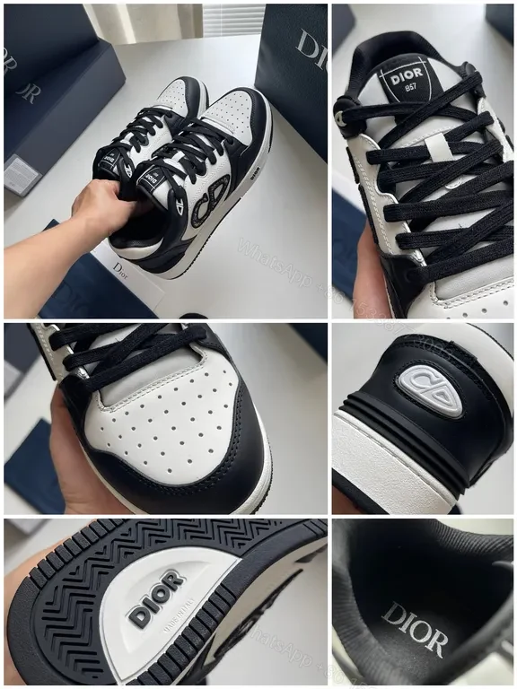 View 3 of Bold Contrast Leather Sneakers - Dior-Detail Black & White High-Impact Shoes