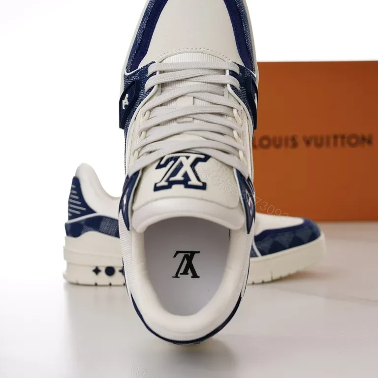 View 7 of Navy Leather Monogram Runner: Modern Checker Sneaker