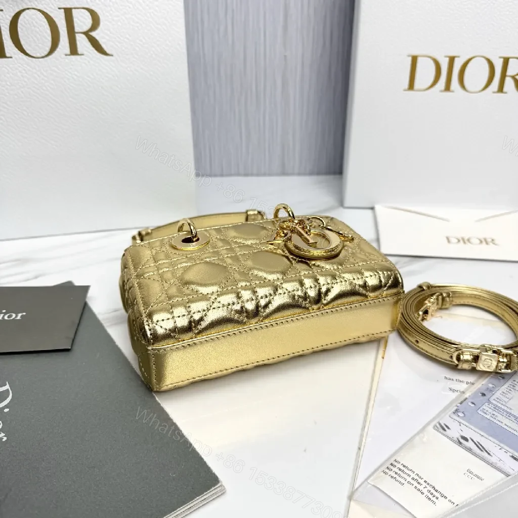 View 7 of Lux Gold-Gloss Quilted Leather Mini Handbag, Compact Luxe Shine
