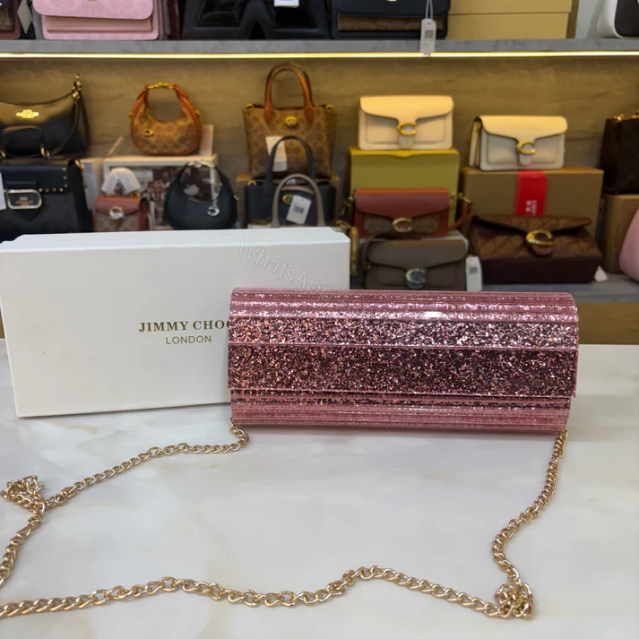 View 9 of FIRST COPY JIMMY CHOO ROSE GLITTER WEATIE CLUTCH HANDBAG