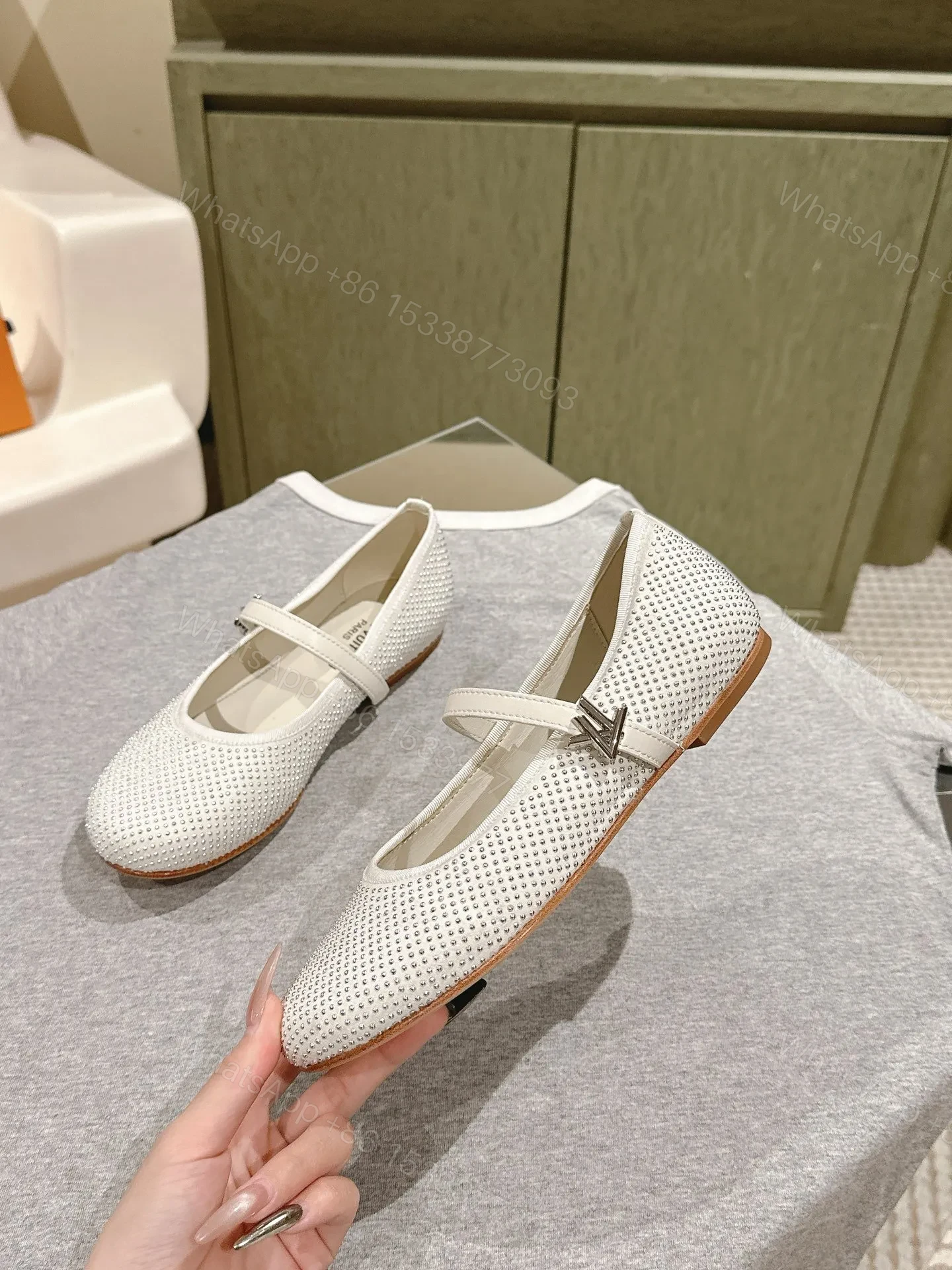 View 3 of LV Women White Mesh Mary Jane Flats