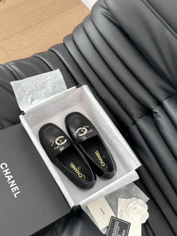 View 9 of Chic Leather Loafers with Logo Hardware - Black, Luxe Style