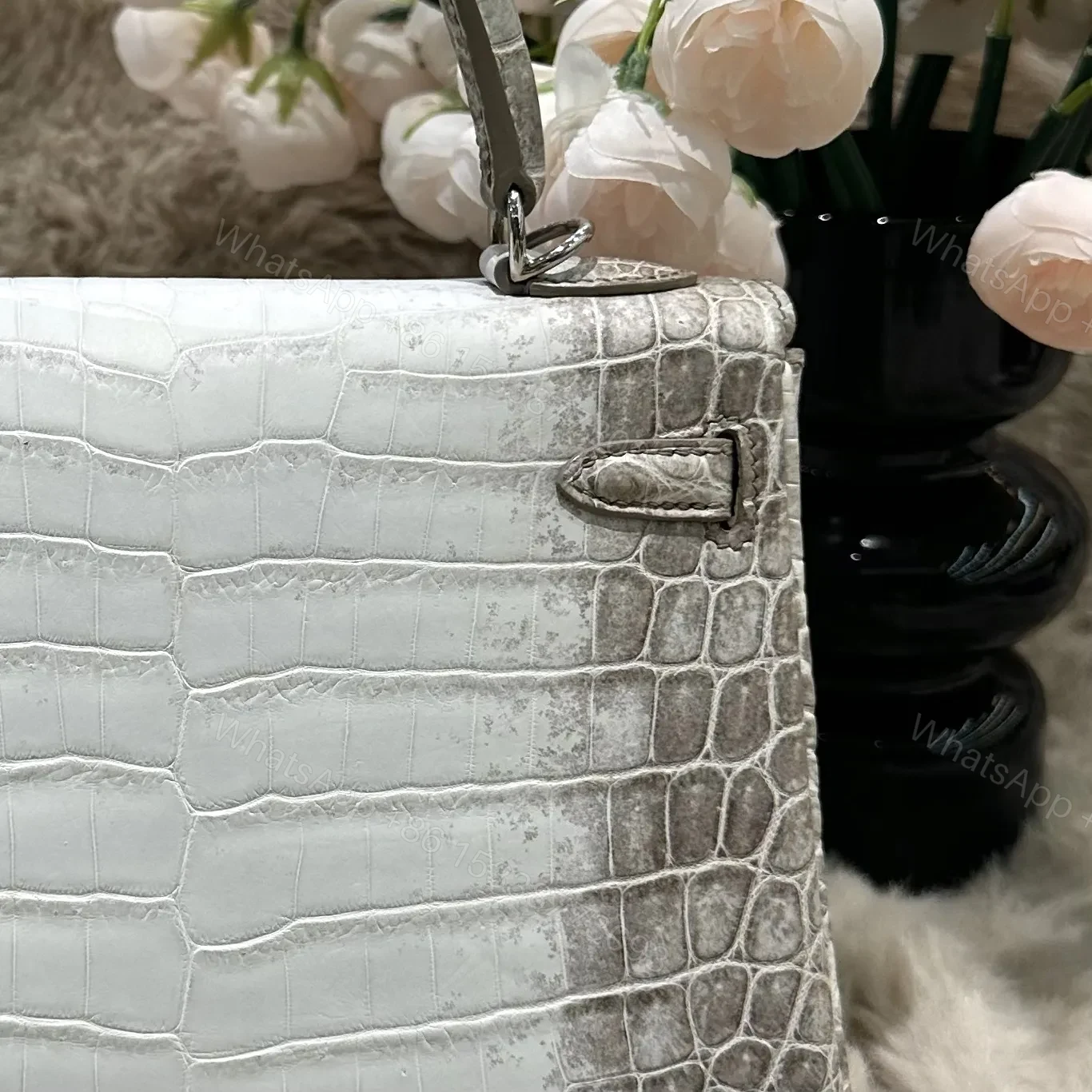 View 5 of Hermes Kelly 25cm Himalaya Crocodile Leather Silver Hardware