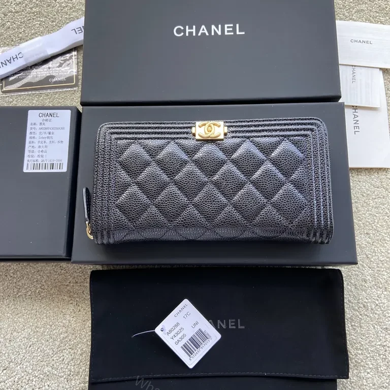 Chanel-Inspired Quilted Leather Wallet with Gold Logo — view 1