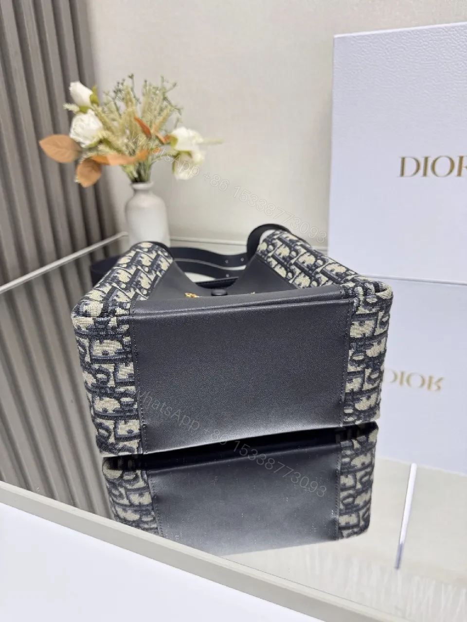 View 3 of Structured Black Leather Monogram Mini Bag with Gold Hardware