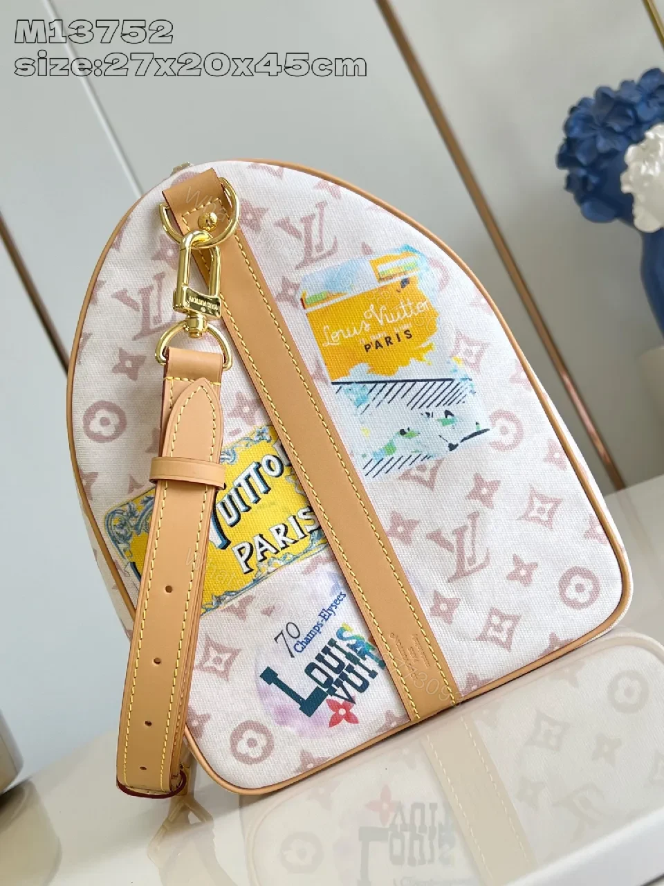 View 6 of Patchwork LV-Inspired Travel Satchel - Bold, Luxe, Durable