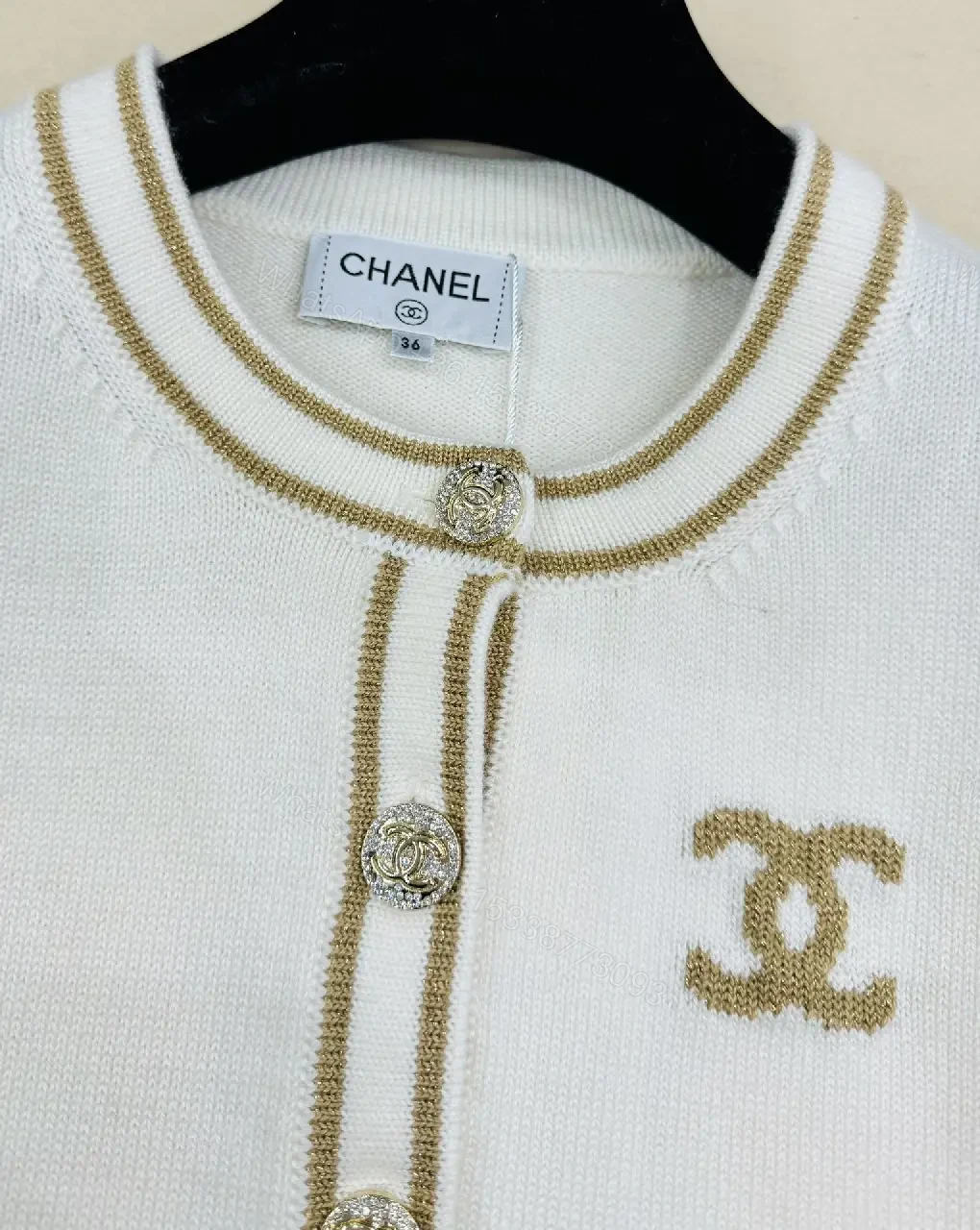 View 4 of White Knit Cardigan Dress with Gold Trim