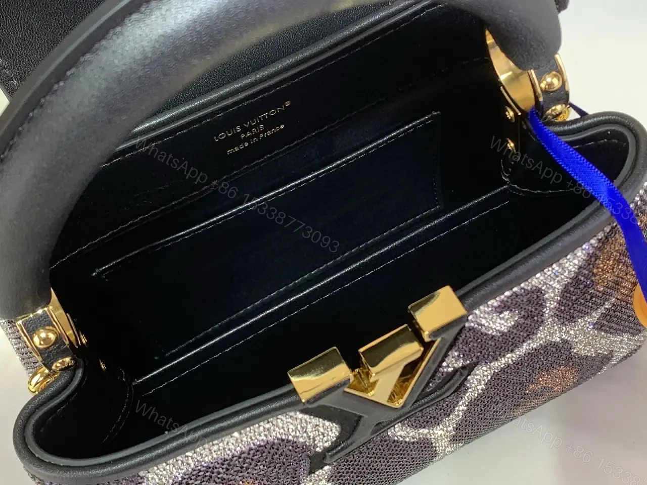 View 6 of Leopard Glitter Sequined Top-Handle Bag with LV Clasp
