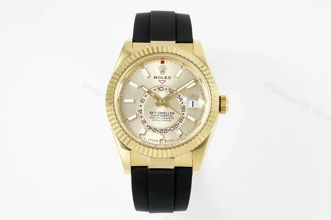 Rolex Sky-Dweller Champagne Watch Yellow Gold Oysterflex Ultimate 42MM 336238-0001 — view 1