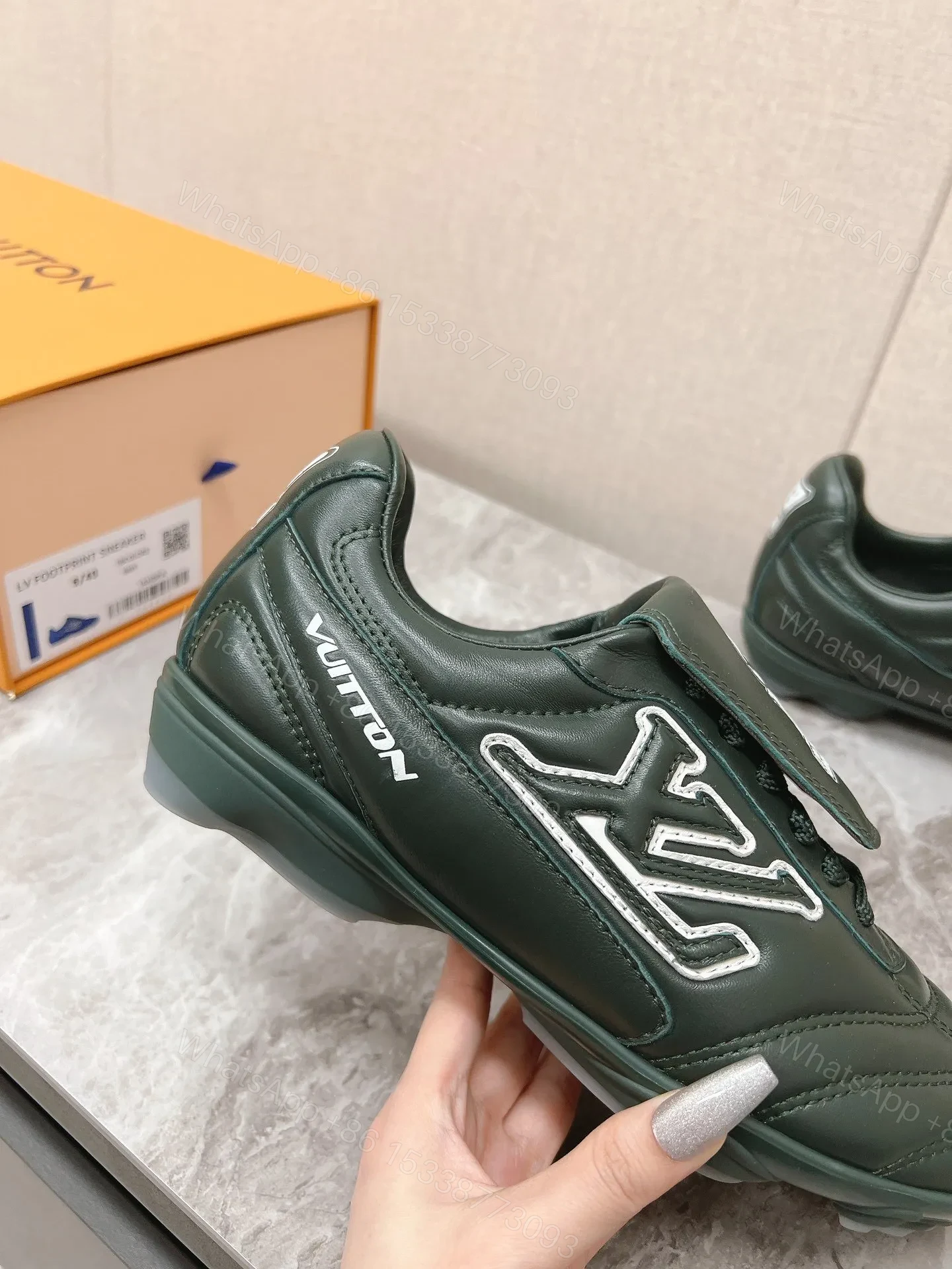 View 2 of LV Women Dark Green Leather Sneakers