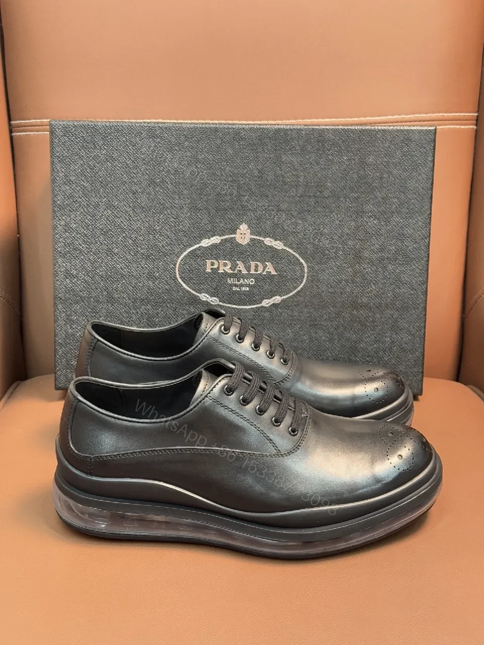 View 5 of Black Leather Lace-Ups with Translucent Sole, Minimalist Futuristic Style, Premium Workday Shoe