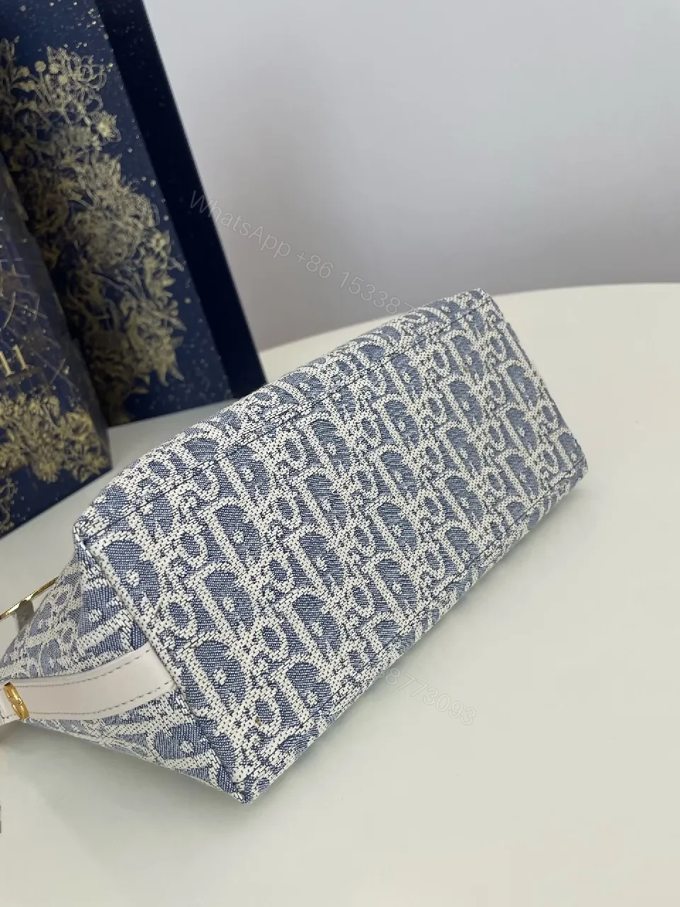 View 6 of Denim-Texture Mini Bag with White Leather Strap Signature Chic Luxury