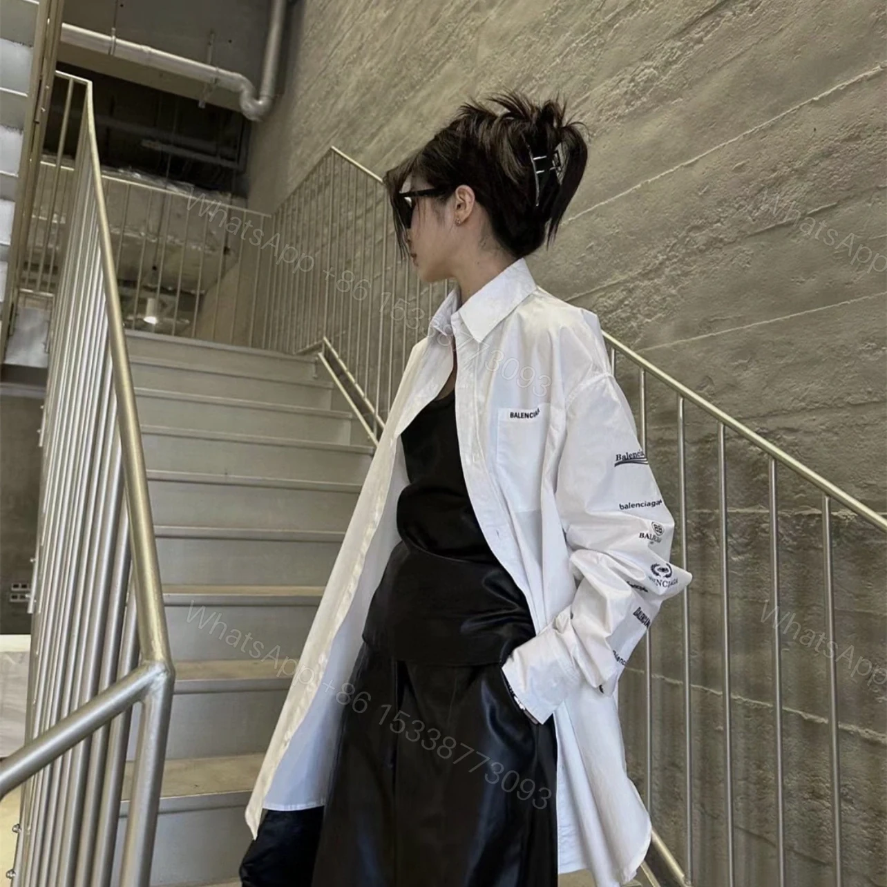 View 12 of 高仿Balenciaga*SS24系列725377歷代LOGO襯衫白色