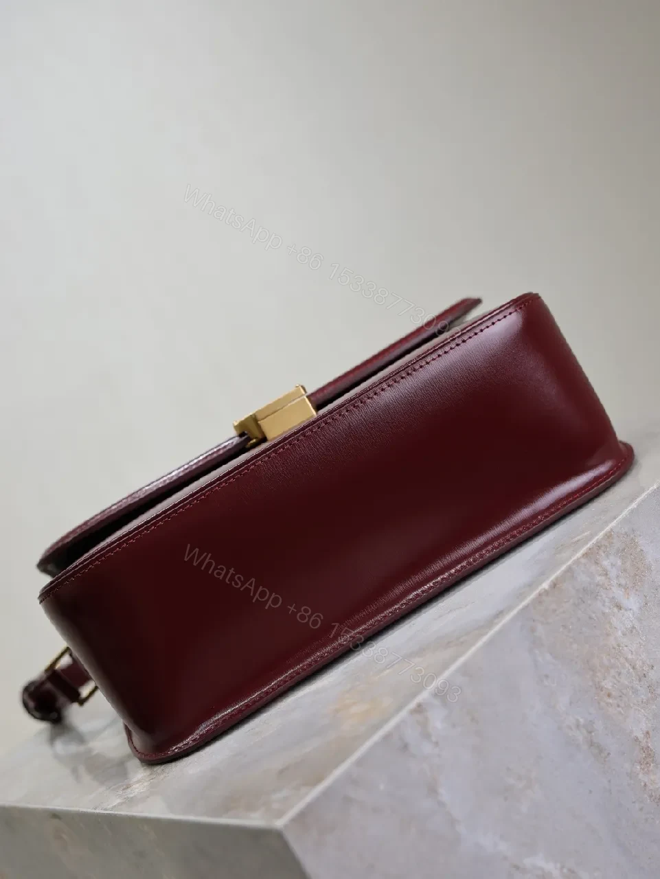 View 4 of Burgundy Velvet Crossbody Bag with Gold Hardware