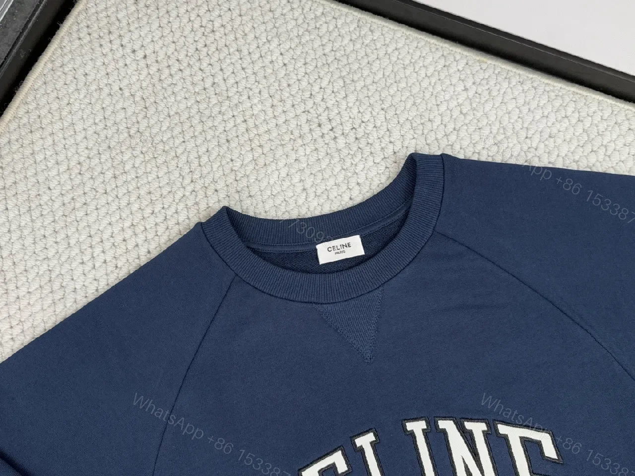 View 5 of Navy Cotton-Blend Crewneck with Arched Logo Sweatshirt