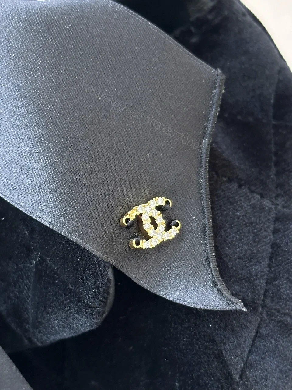 View 3 of Quilted Velvet Handbag with Satin Bow Accent and Gold Chain