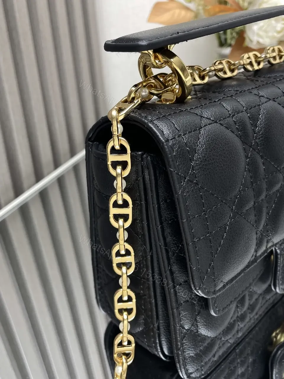 View 5 of Quilted Black Crossbody with Gold Chain: Modern Luxury Bag
