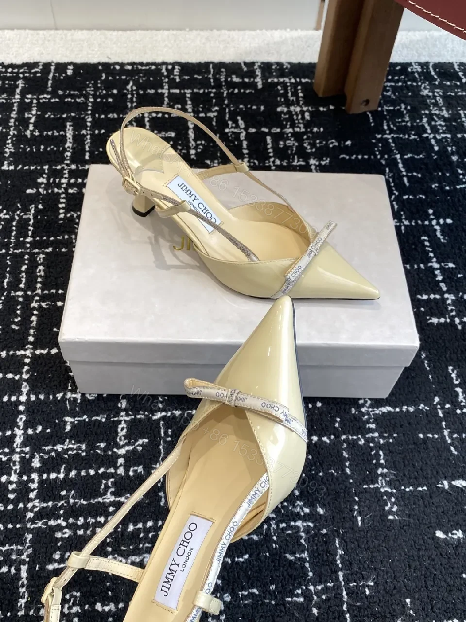 View 6 of Strappy Pointed-Toe Heels with Logo Straps - Everyday Glam