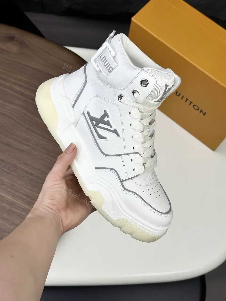 View 3 of White Leather High-Top Sneakers: Luxury Comfort Tailored