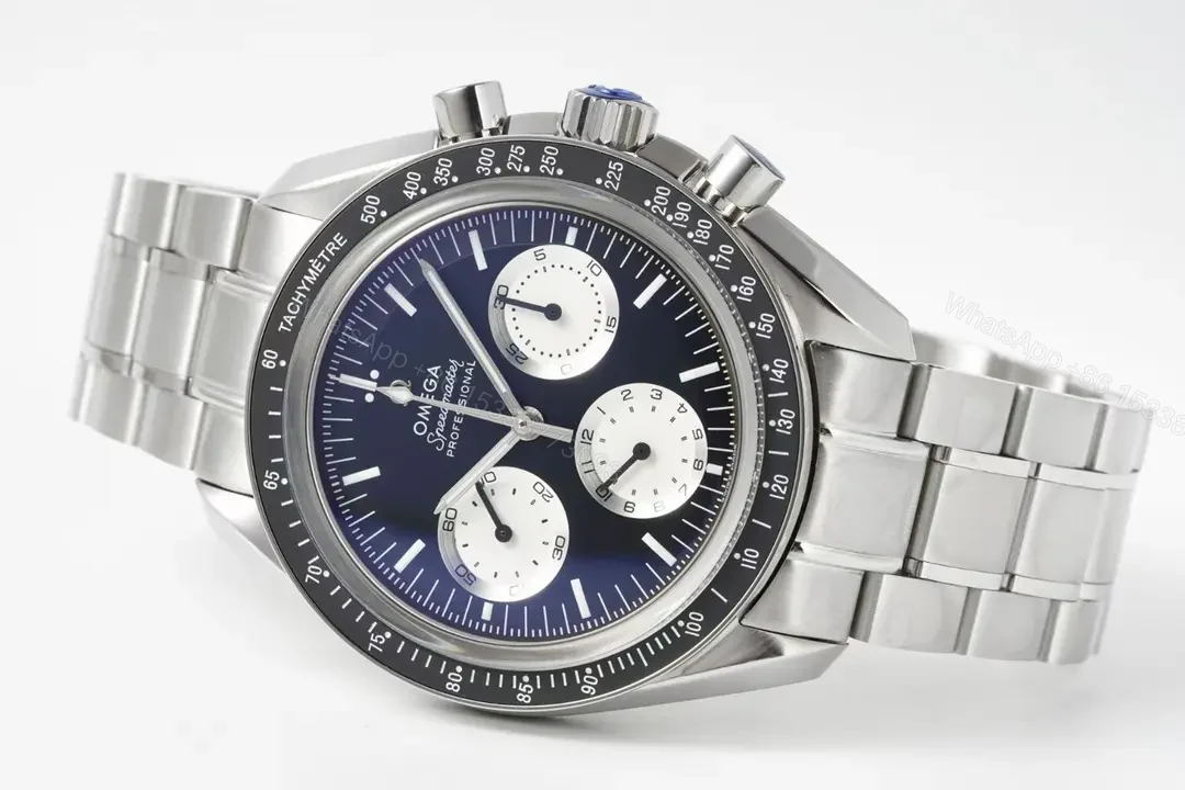 View 5 of Omega Speedmaster Professional Chronograph Watch Blue Dial Stainless Steel Automatic 9300 Movement 44mm Case Sapphire Crystal Water Resistant