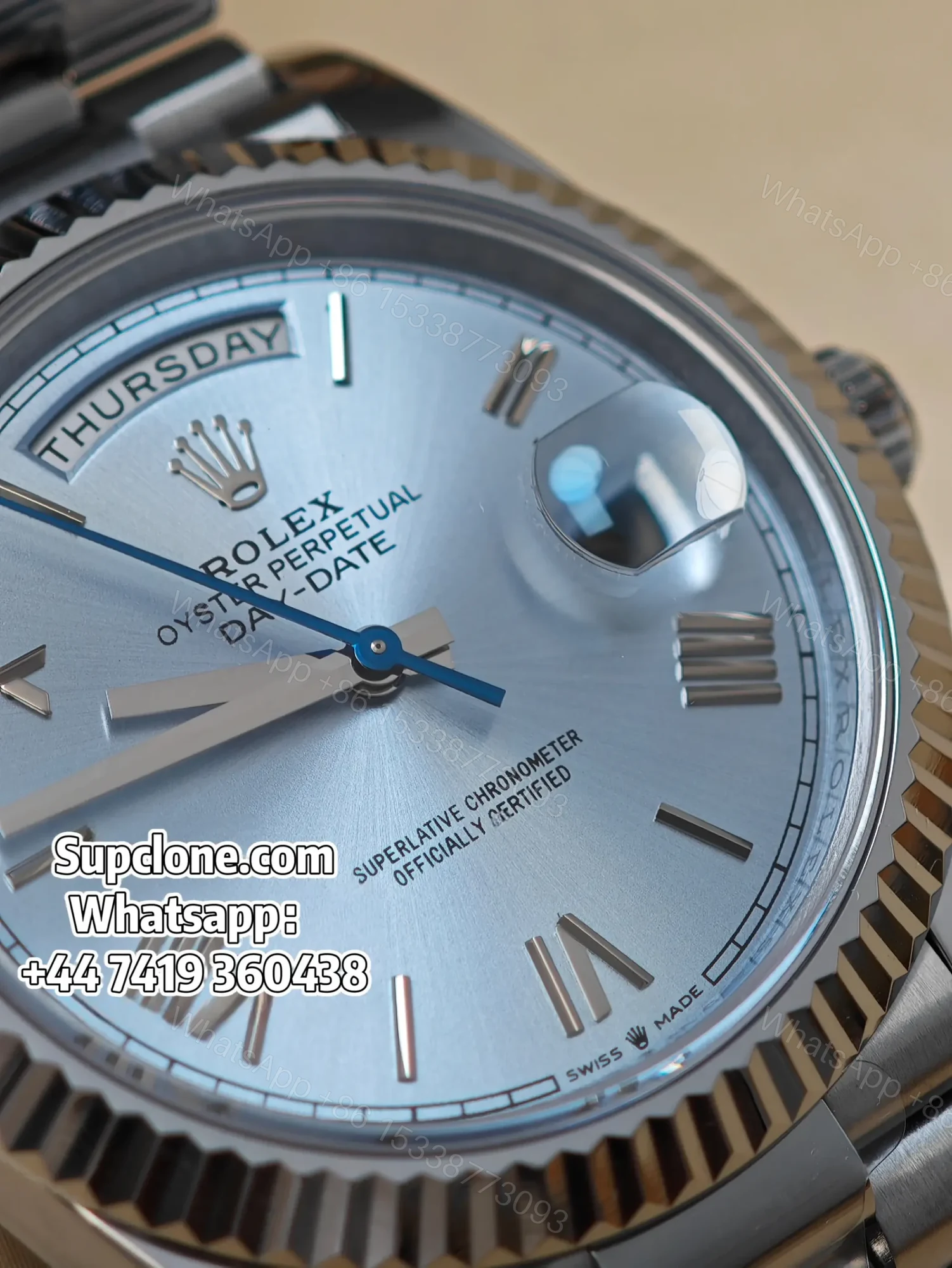 View 5 of Rolex Day-Date 40mm Ice Blue Roman Dial – Super Clone 1:1 Cal. 3255