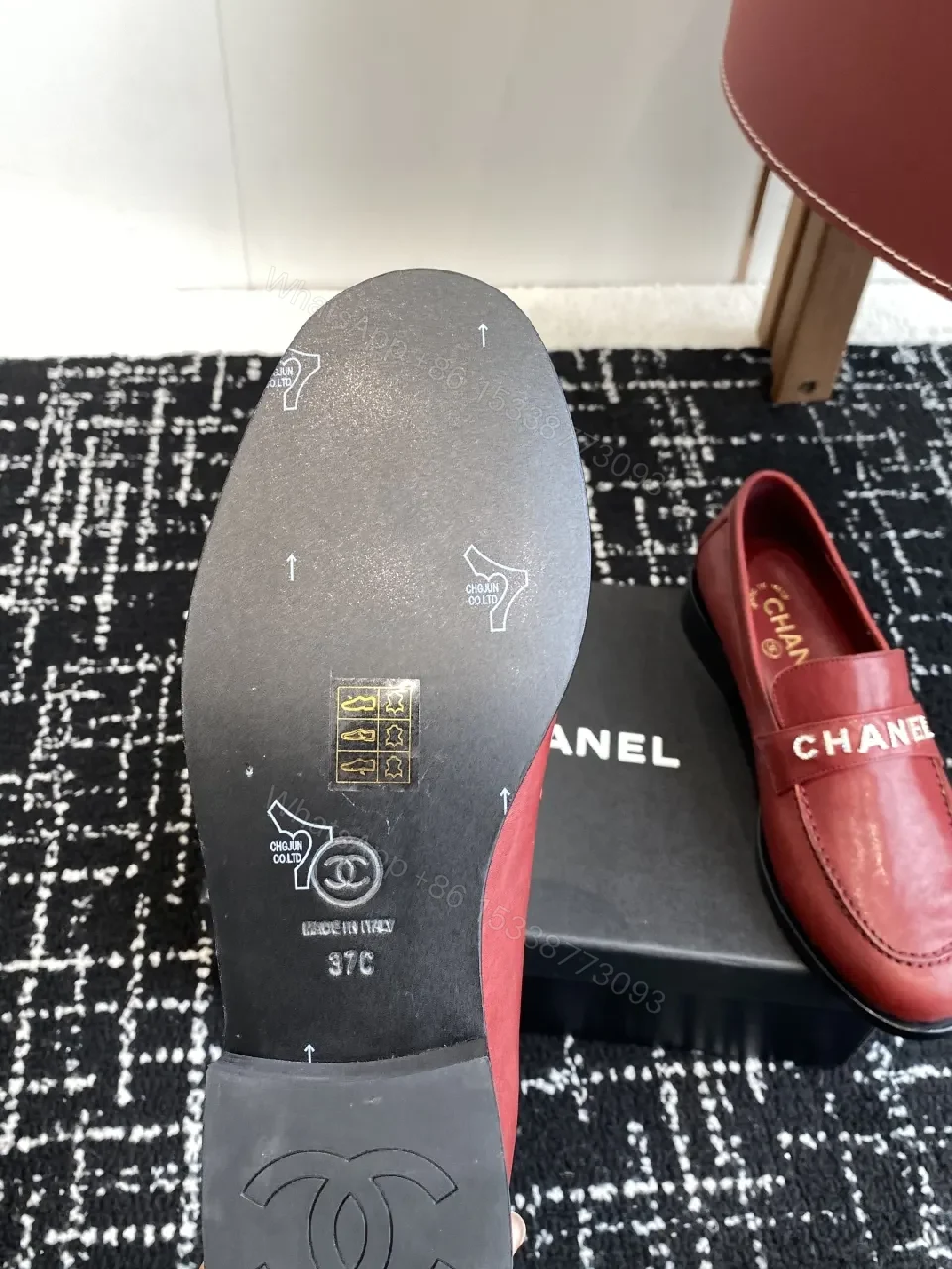 View 7 of Elegant Red Leather Mule with Signature Band, Loafer Style