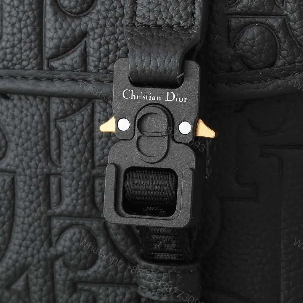 View 5 of Black Embossed Leather Messenger Bag with Luxe Hardware