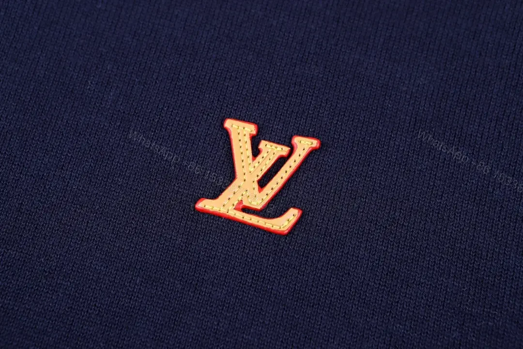 View 5 of Navy Knit Tee—Short Sleeve, Solid, LV Logo Chest