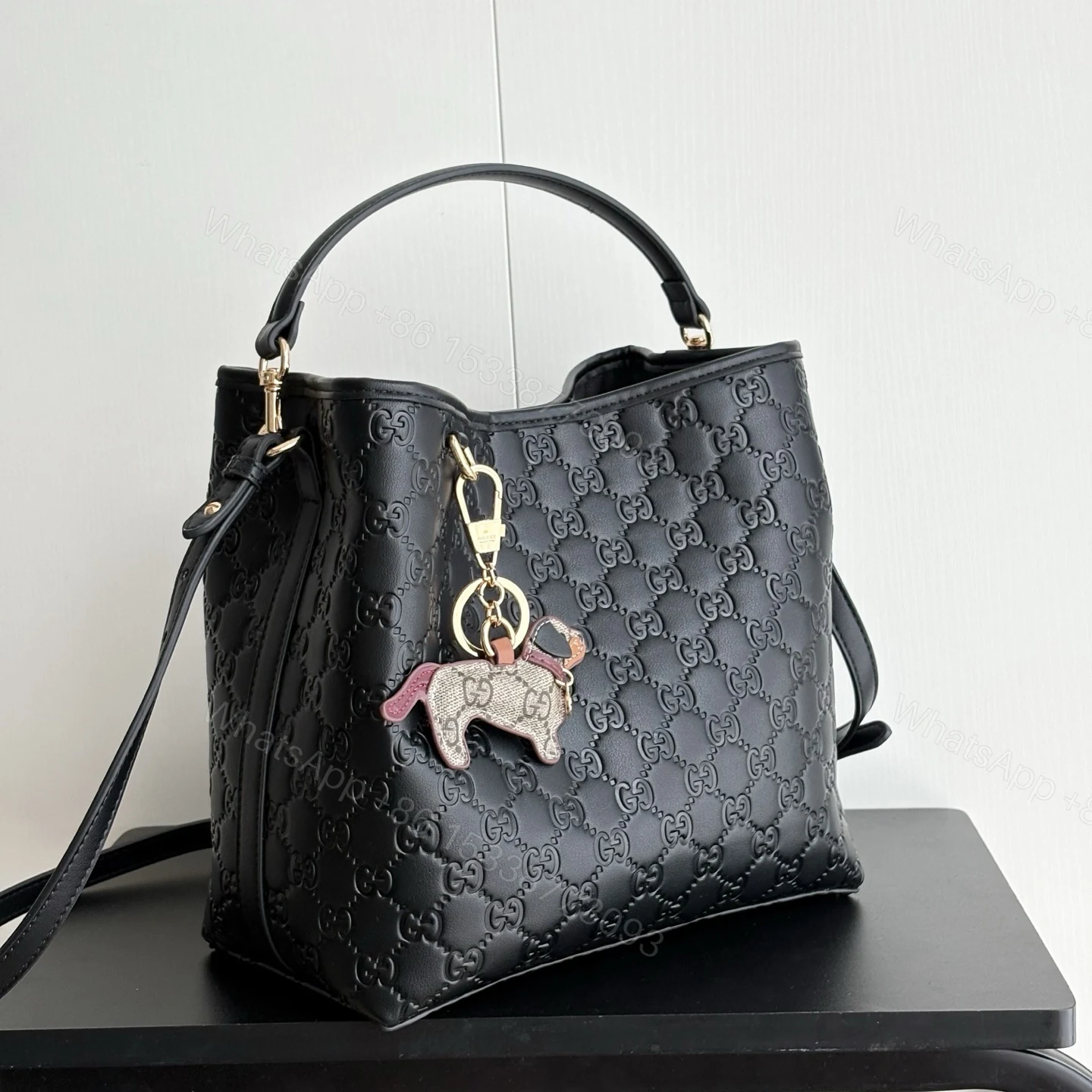 View 3 of Gucci GG Emblem Small Bucket Bag Black 25Cm