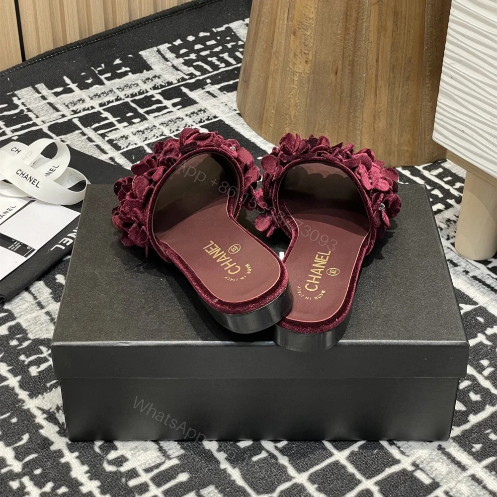 View 9 of 高仿Chanel*25P系列G46231D小羊皮花瓣拖鞋紅色1CM免檢版