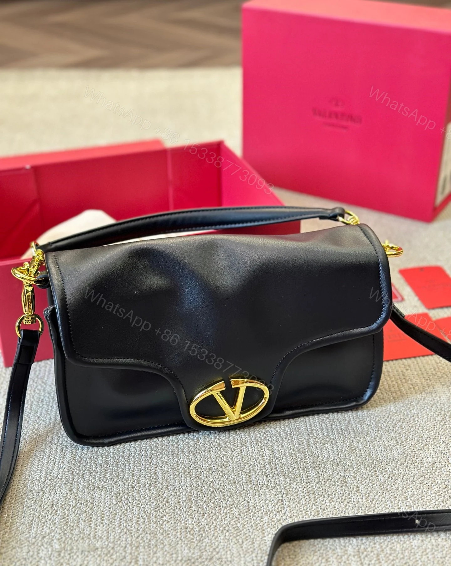View 2 of VALENTINO GARAVANI VLOGO 1960 NAPPA LEATHER SHOULDER BAG BLACK 28CM 4W0B0N48ZFJ 0NO