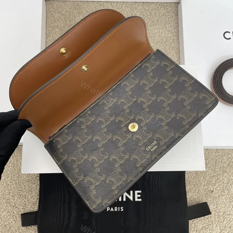 View 8 of Celine Monogram Wallet: Tan Leather, Compact, Gold Accents