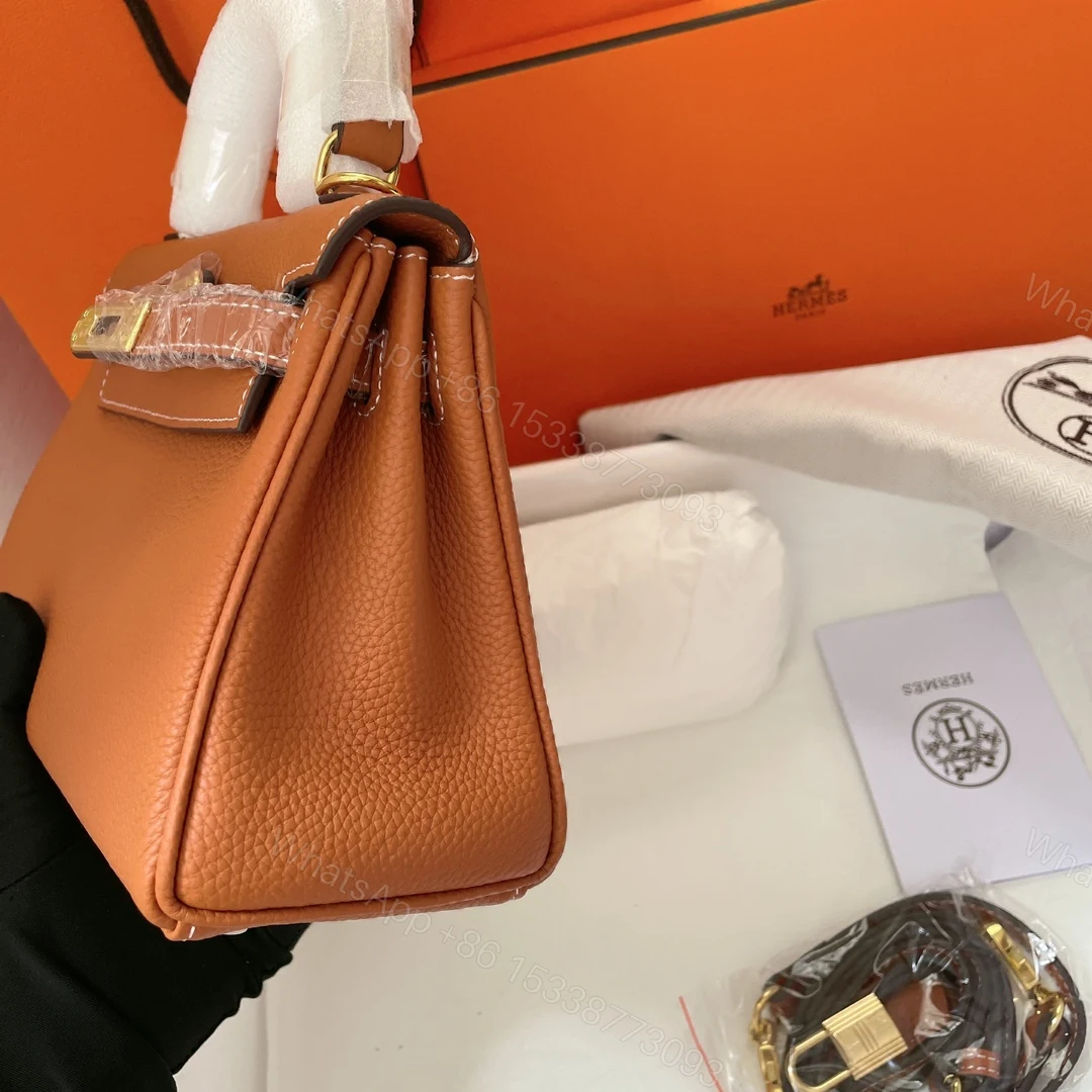 View 9 of HERMES KELLY SELLIER ROUGE EPSOM GOLD HARDWARE BROWN 28CM