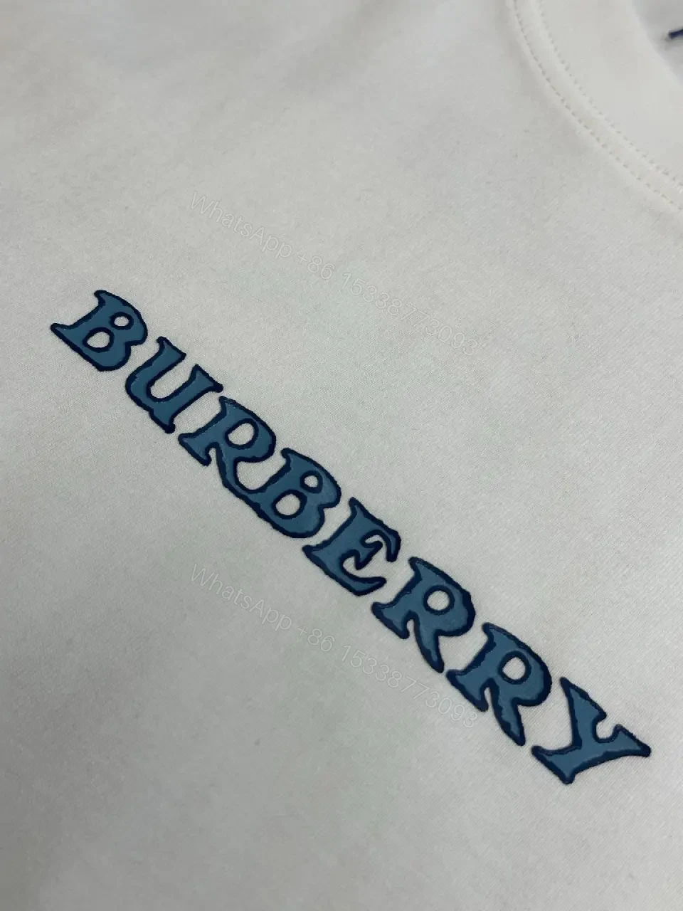 View 2 of White Plain Knit Cotton Oversized T-shirt Burberry Logo Chest T-shirt