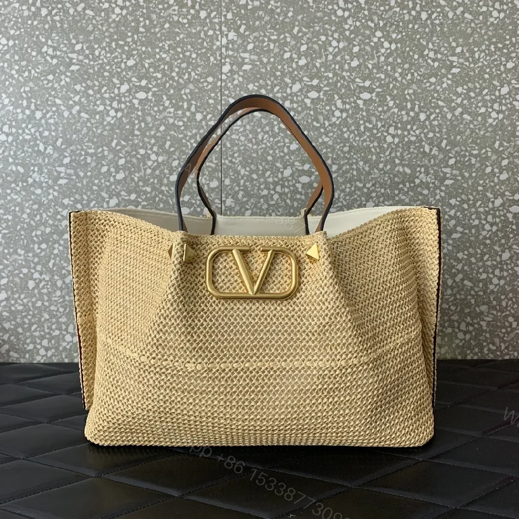 Gleaming Straw Tote with Gold Crest, Everyday Luxe — view 1
