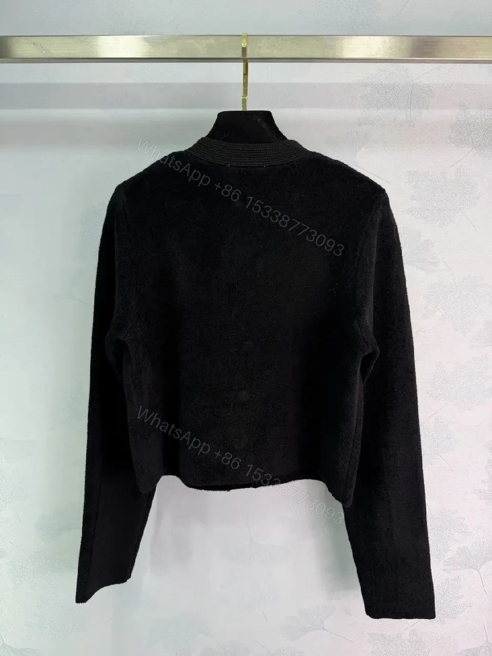 View 7 of Black Knit Cardigan with Crystal Embellishments - Luxe, Cropped, Buttoned