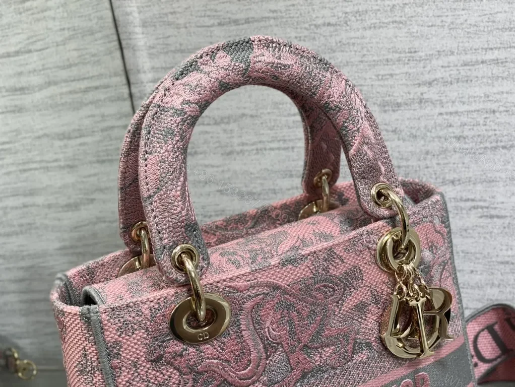 View 4 of Pink Jacquard Dior Tote â€” Bold Texture Everyday Glamour Tote