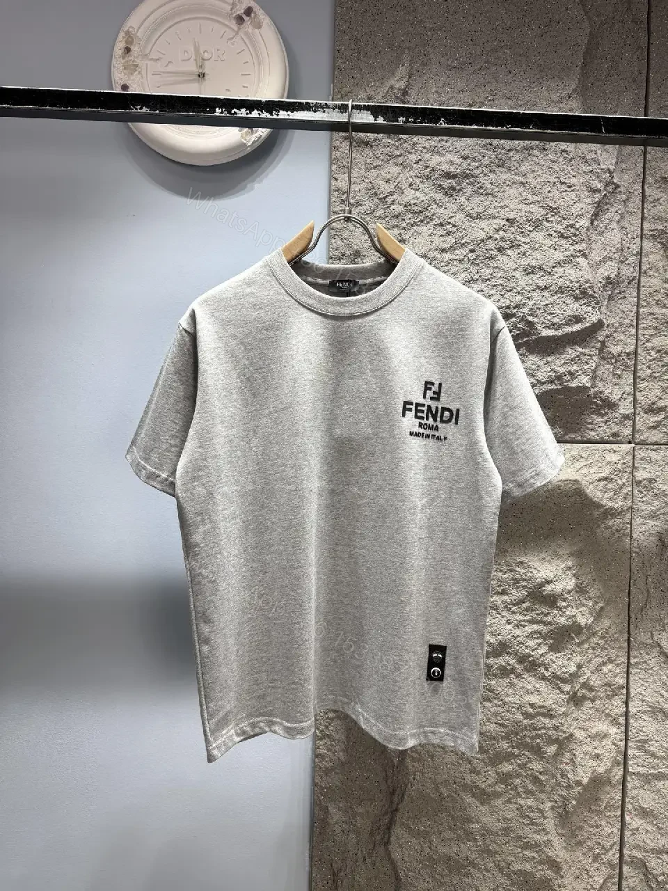 Grey Cotton Blend Tee, Subtle Luxury, Logo Accent T-Shirt — view 1