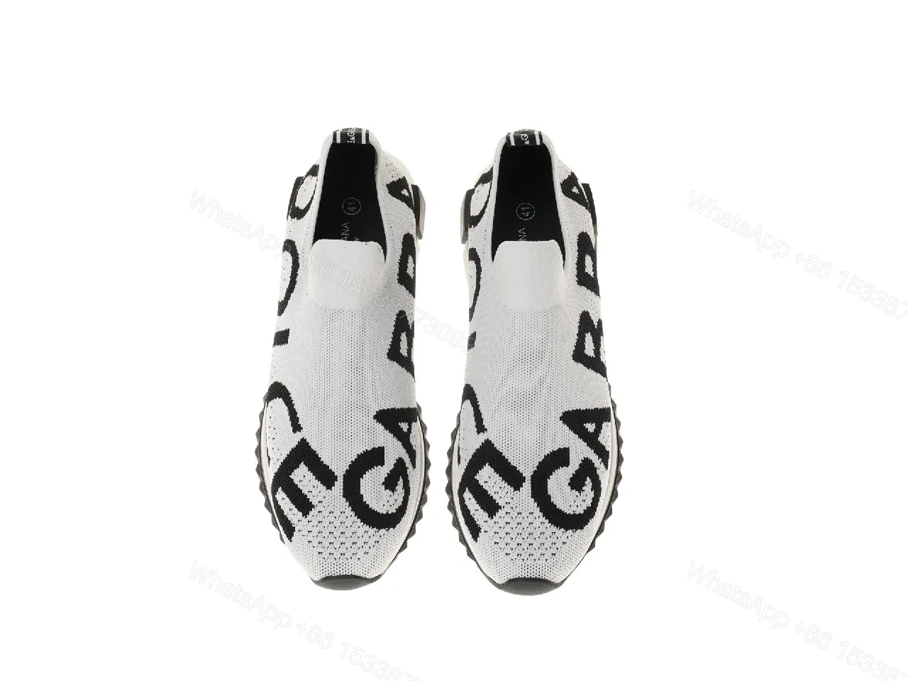 View 7 of White Knit Slip-Ons with Bold Lettering Sneakers
