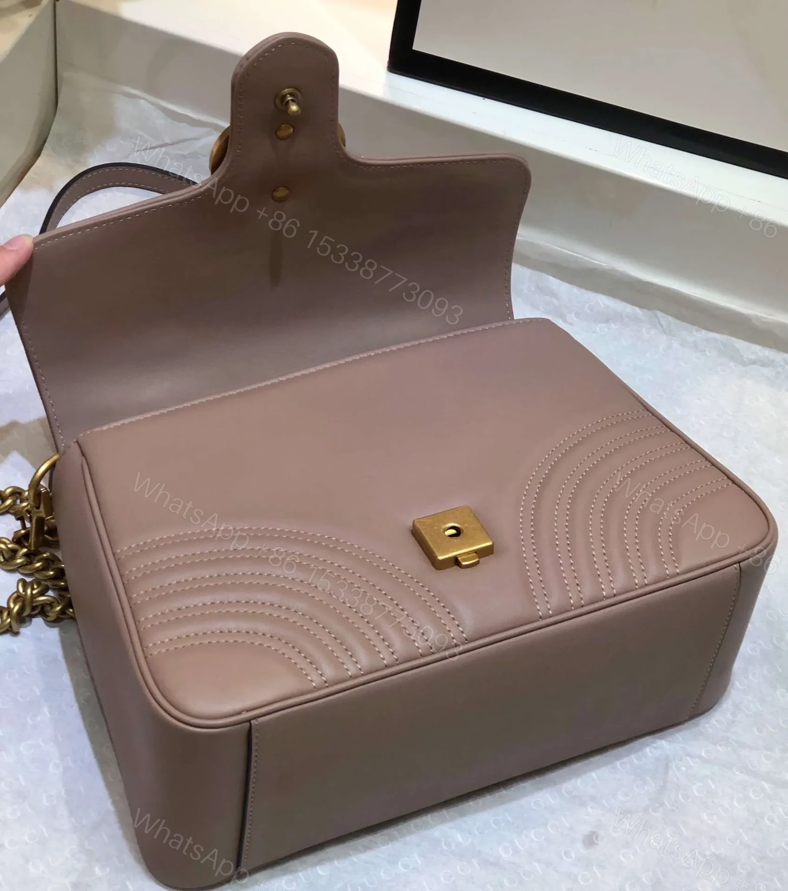 View 6 of Gucci Marmont Top Handle Like Auth Women’s Handbag with Gold Buckle 27cm