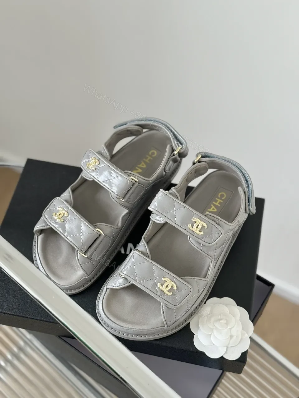 View 3 of Quilted Metallic Sandals – Gold Hardware, Luxe Comfort