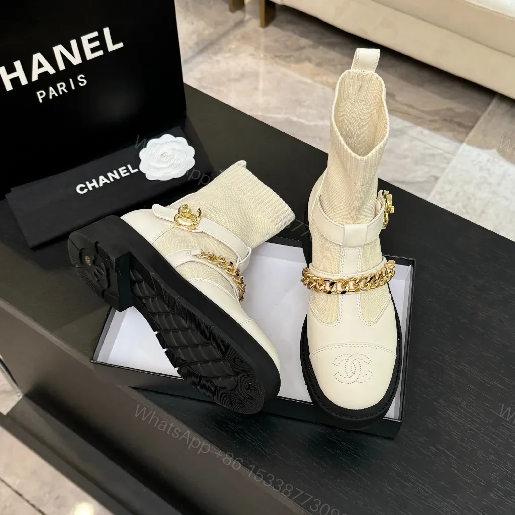View 8 of Knit Chelsea Boots: Texture + Leather Toe, Gold Chain, All-Day Comfort