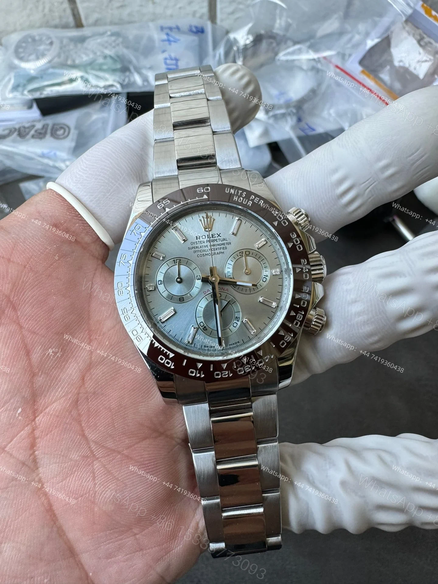 View 4 of Rolex Daytona M116506-0002 Ice Blue Dial 1:1 Replica Watch – Platinum Tone Super Clone 4130