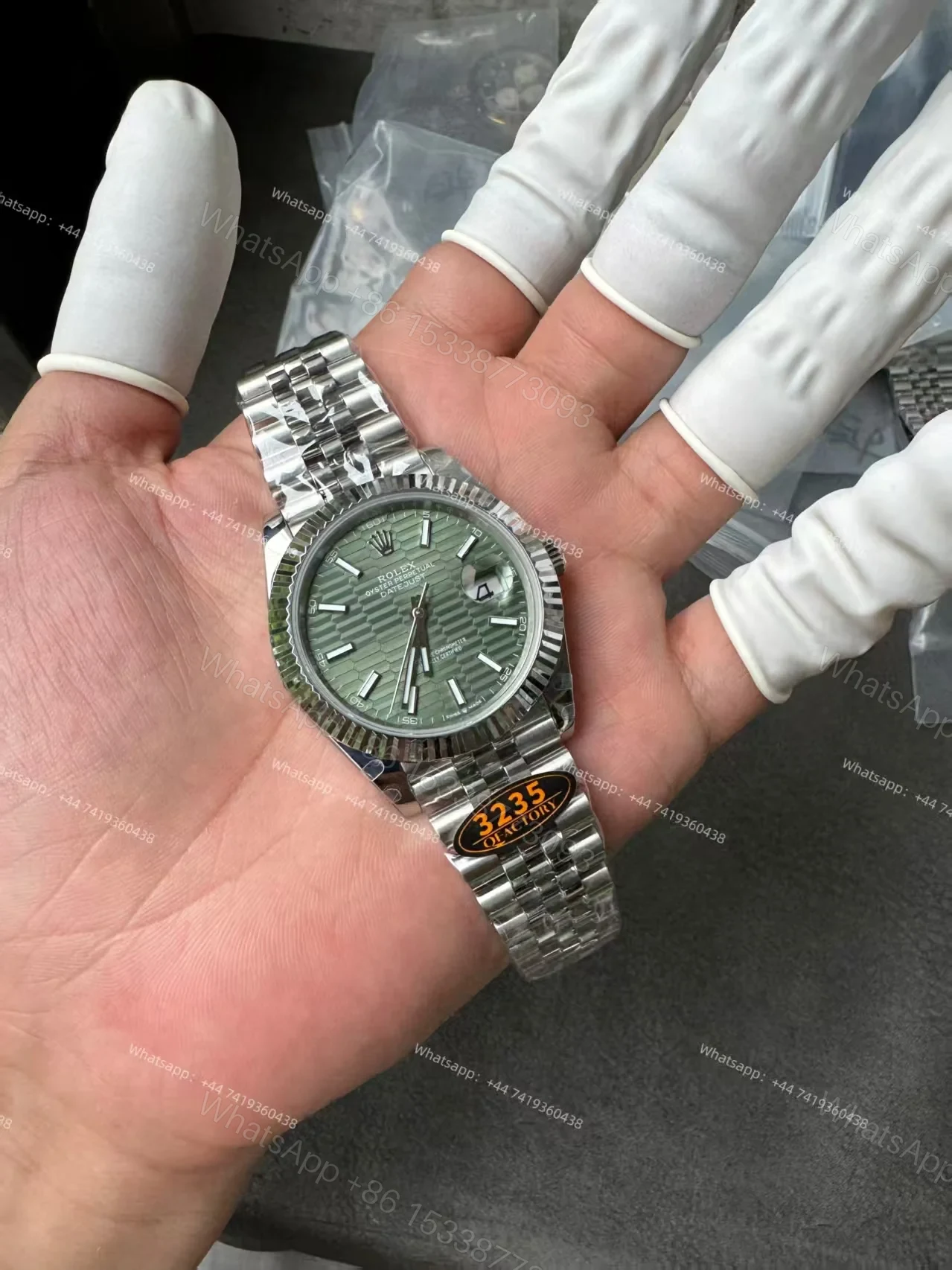 View 3 of Rolex Datejust M126334-0030 Water Ripple Green Dial 1:1 Replica Jubilee 41MM 3235 Movement Super Clone Watch